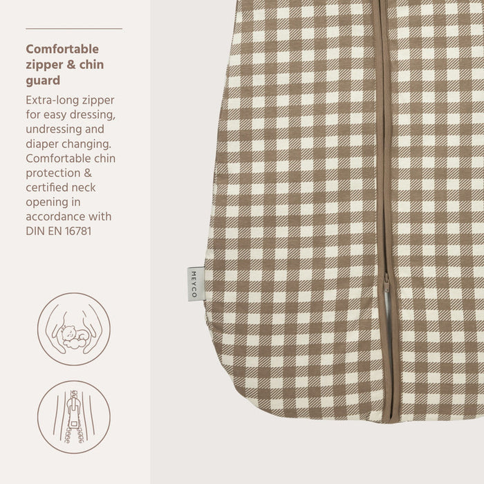 Meyco – Sleeping Bag with Detachable Sleeves Interlock Jersey – Vichy Square Dark Taupe