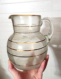 Mid-Century Gilt Striped Glass Pitcher with Frosted Bands