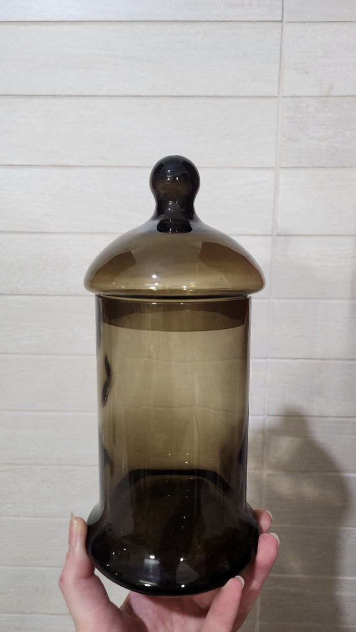 Mid-Century Smoked Brown Glass Apothecary Jar with Lid