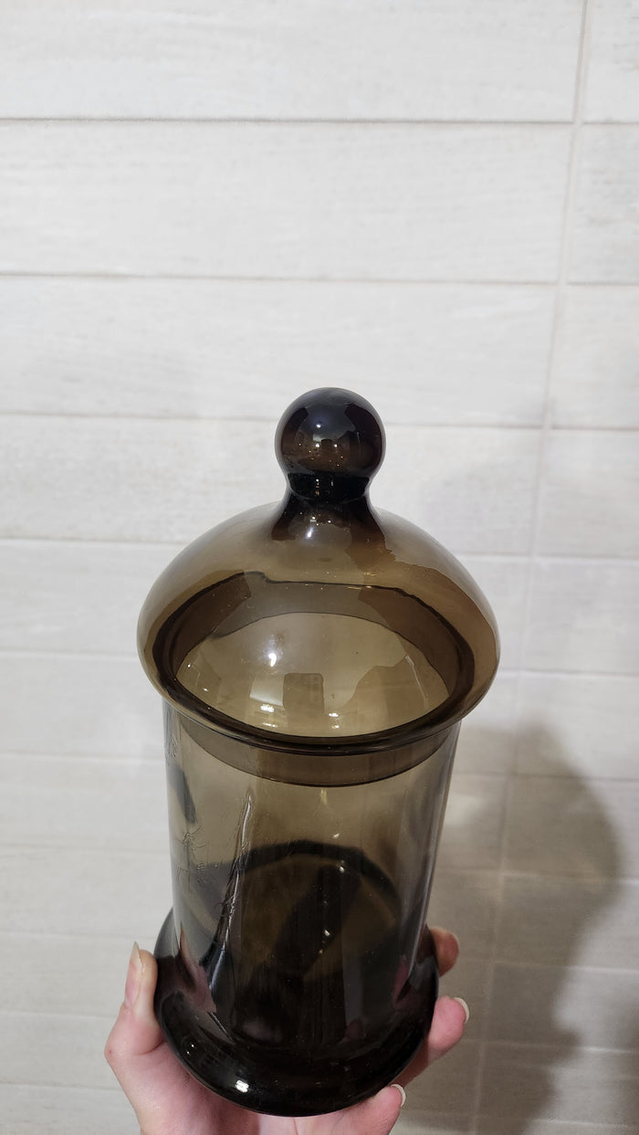 Mid-Century Smoked Brown Glass Apothecary Jar with Lid