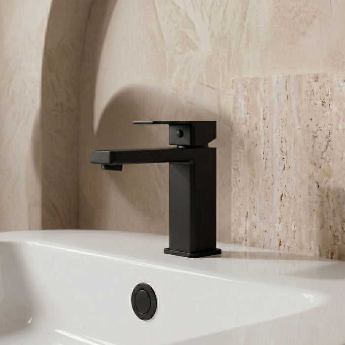 [BTC405] Milldale Contemporary Square Mono Basin Mixer Bathroom Sink Tap with Push Button Waste - Silo