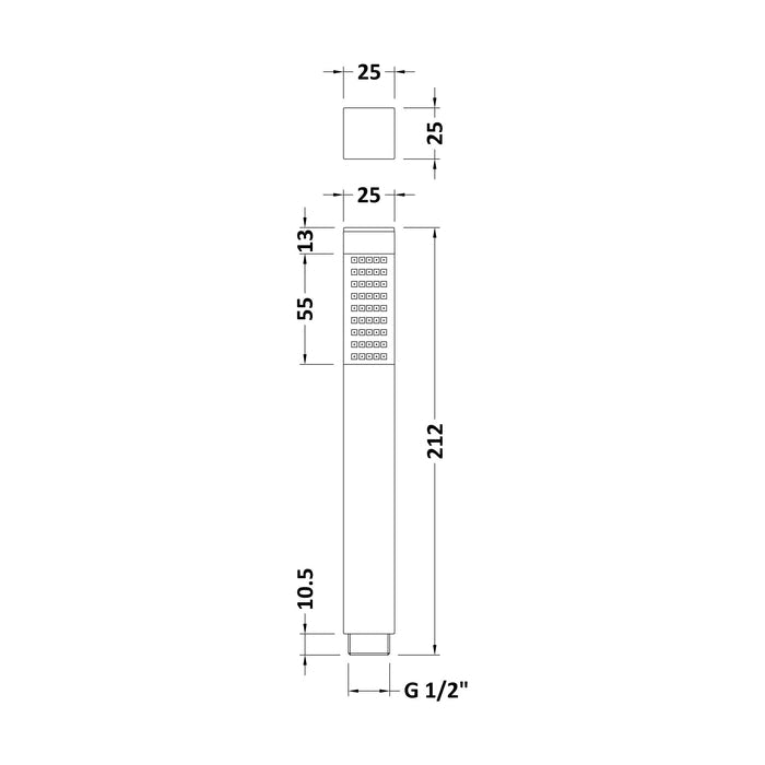 [BSHS329] Minimalist Square Single Function Shower Handset - Chrome - Technical Drawing