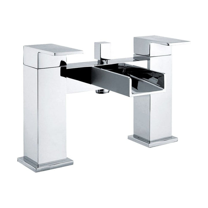 [BTTT404] Modern Bathroom Deck Mounted Square Waterfall Spout Bath Shower Mixer Tap - Chrome - Cutout