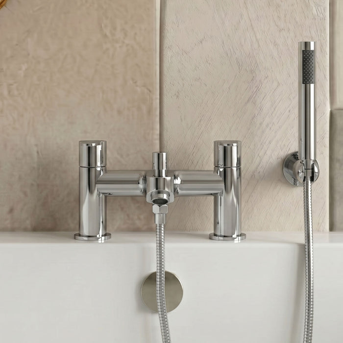 [BT9005] Modern Bathroom Round Deck Mounted Bath Shower Mixer Tap with Kit - Choice of Colour - Silo