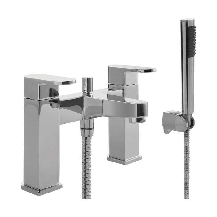 [BT9021] Modern Bathroom Soft Square Deck Mounted Bath Shower Mixer Tap - Chrome - Cutout