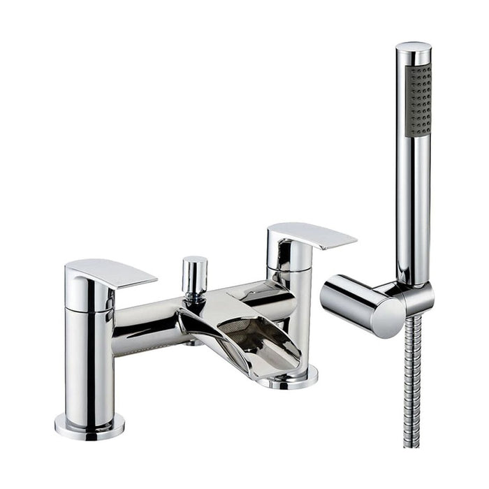 [BTTT304] Modern Bathroom Waterfall Spout Deck Mounted Bath Shower Mixer Tap and Kit - Chrome - Cutout
