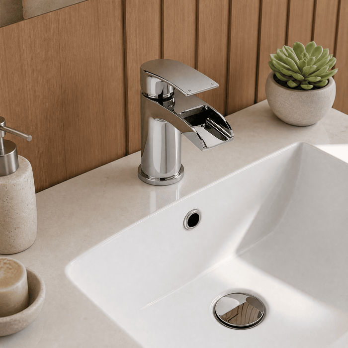 [BTTT302] Modern Bathroom Waterfall Spout Mono Basin Mixer Tap - Chrome - Lifestyle 2