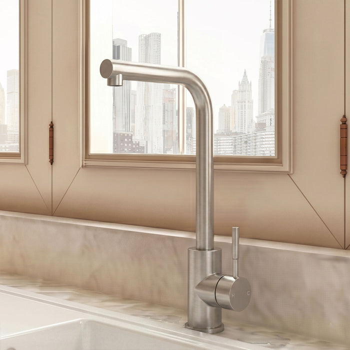 [BKT1333] Modern L-Neck Kitchen Sink Mixer Tap Single Lever, Top Fix Installation, 347 x 90 x 245 mm - Choice of Colour - Silo