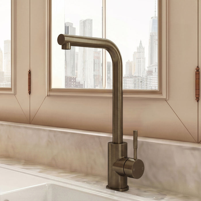 [BKT1334] Modern L-Neck Kitchen Sink Mixer Tap Single Lever, Top Fix Installation, 347 x 90 x 245 mm - Choice of Colour - Silo