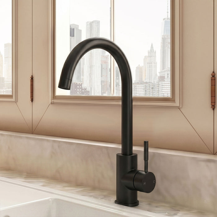 [BKT1311] Modern Round Kitchen Sink Mixer Tap Single Lever, Top-Fix Installation, 355 x 90 x 245 mm - Choice of Colour - Silo