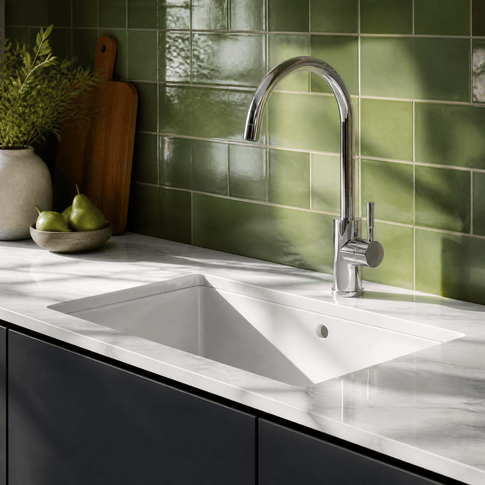 [BKT1310] Modern Round Kitchen Sink Mixer Tap Single Lever, Top-Fix Installation, 355 x 90 x 245 mm - Choice of Colour - Lifestyle 2