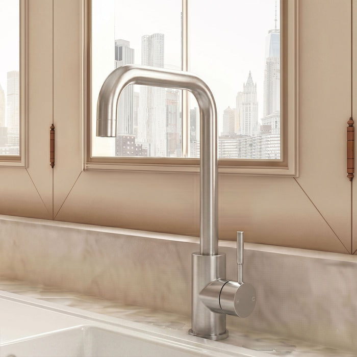 [BKT1328] Modern Square Kitchen Sink Mixer Tap Single Lever, Top Fix Installation, 352 x 90 x 245 mm - Choice of Colour - Silo