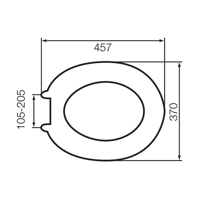 [BBT206SLV] Modern Standard Toilet Seat - Silver Wood Effect, 457 x 370mm - Technical Drawing