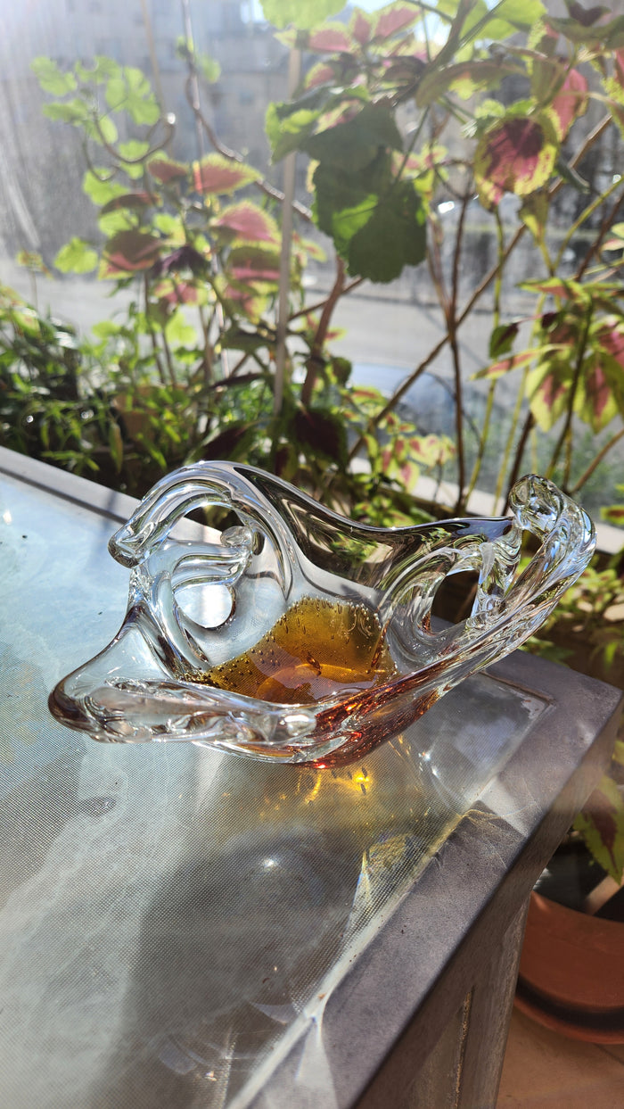 Murano Bullicante Art Glass Centerpiece Bowl - Gold & Amber Infusion
