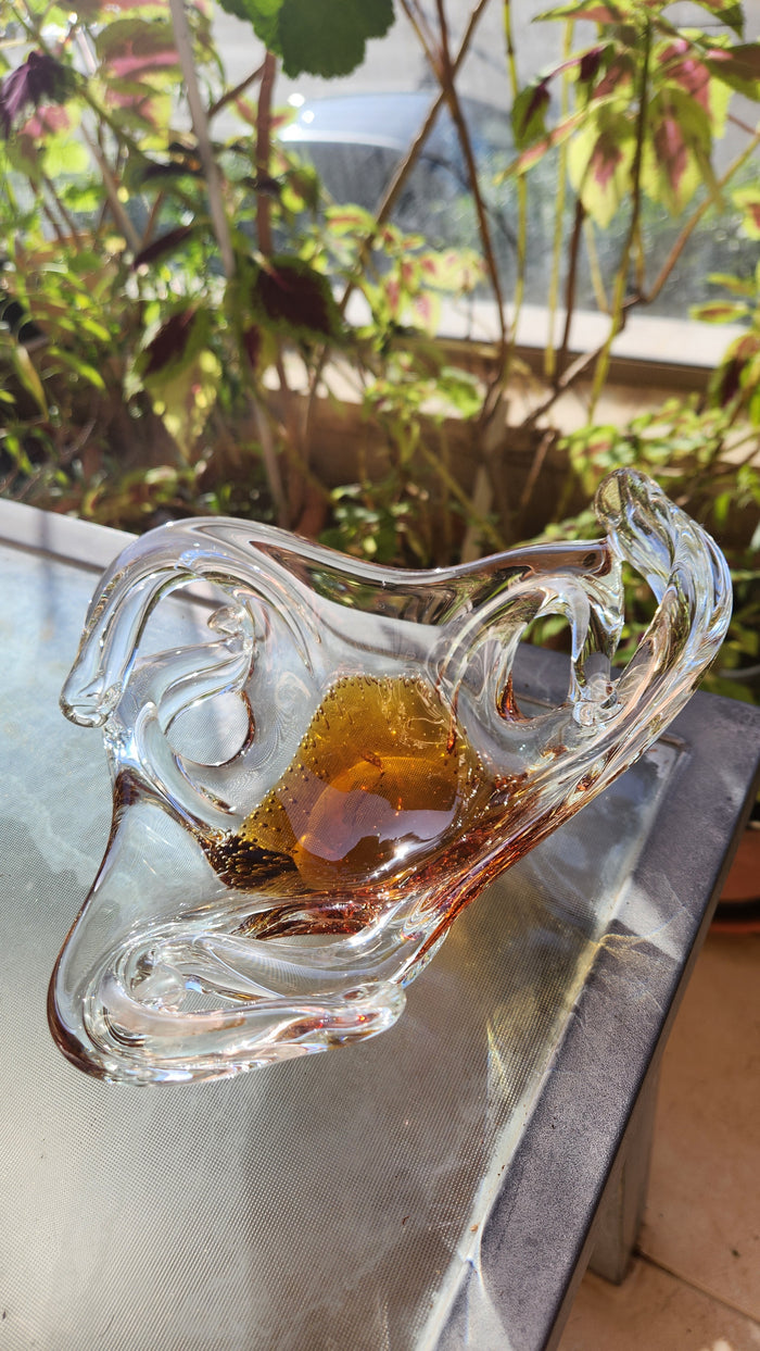 Murano Bullicante Art Glass Centerpiece Bowl - Gold & Amber Infusion