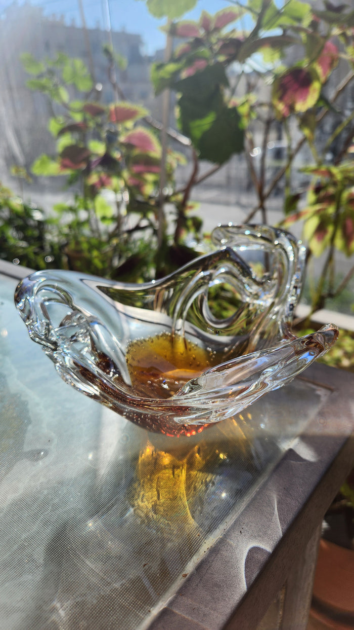 Murano Bullicante Art Glass Centerpiece Bowl - Gold & Amber Infusion