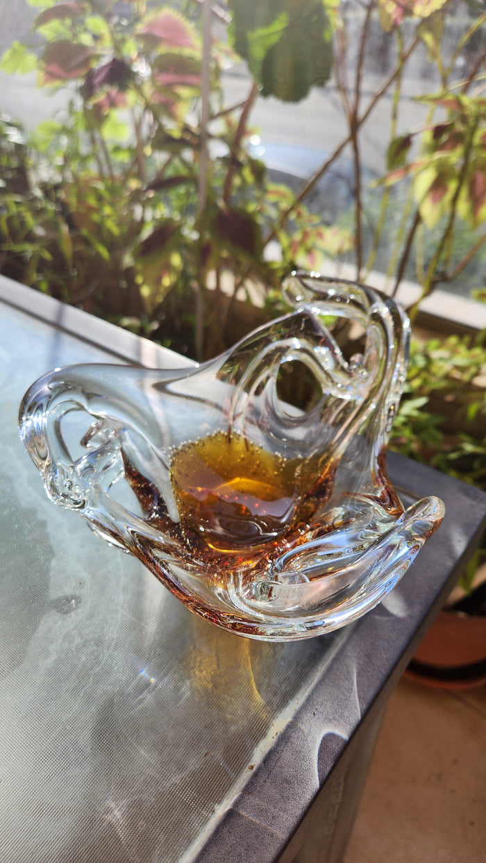 Murano Bullicante Art Glass Centerpiece Bowl - Gold & Amber Infusion