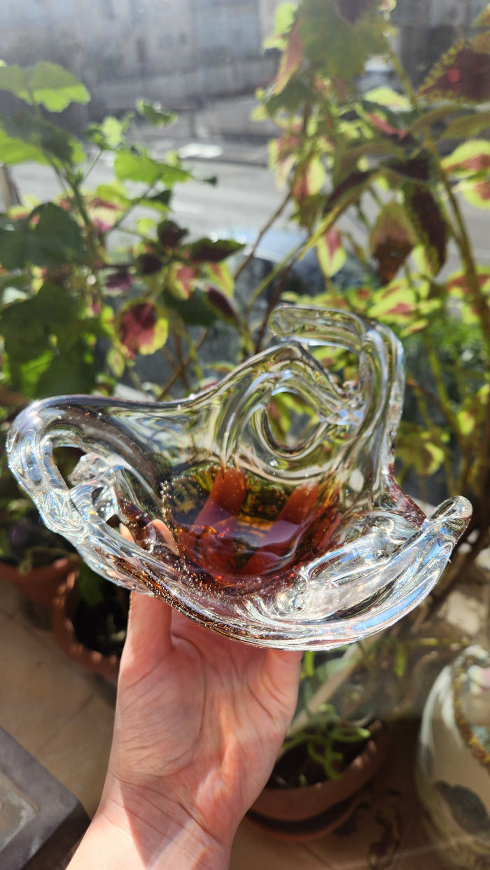 Murano Bullicante Art Glass Centerpiece Bowl - Gold & Amber Infusion