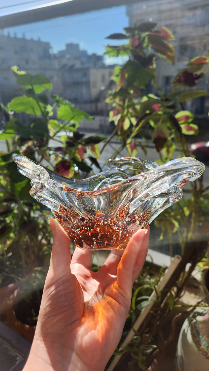 Murano Bullicante Art Glass Centerpiece Bowl - Gold & Amber Infusion