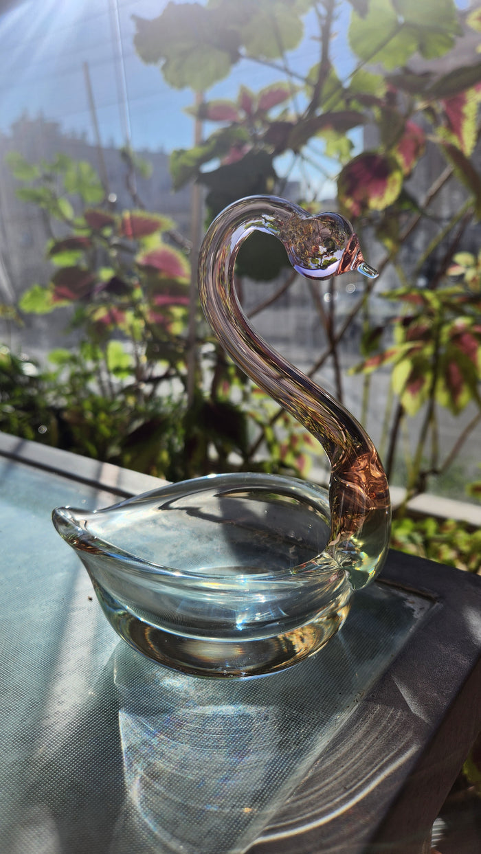 Murano Glass Swan Figurine / Small Bowl - Elegant Sommerso Design