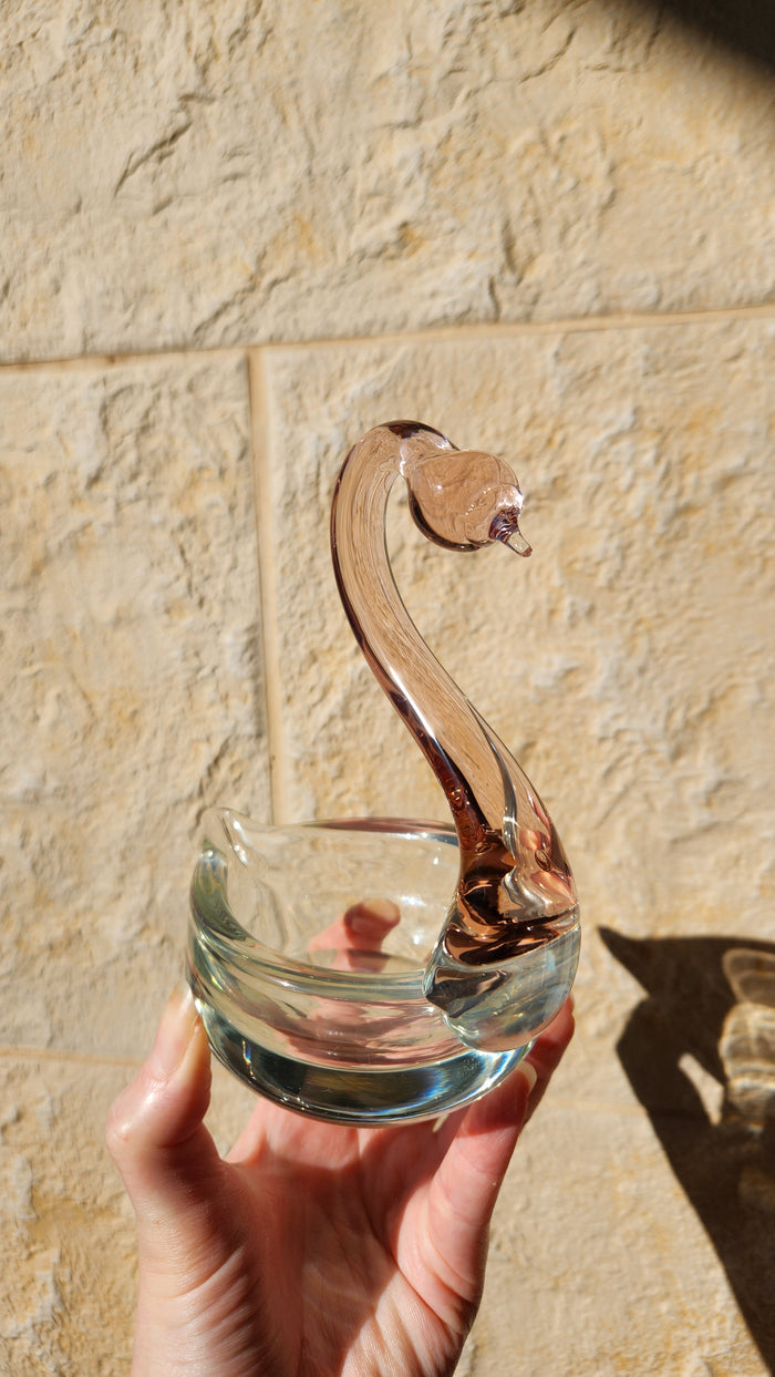 Murano Glass Swan Figurine / Small Bowl - Elegant Sommerso Design