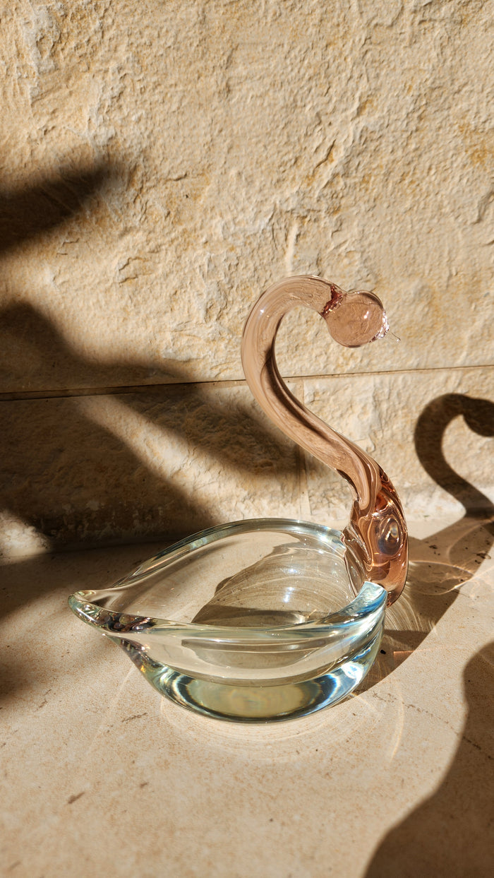 Murano Glass Swan Figurine / Small Bowl - Elegant Sommerso Design
