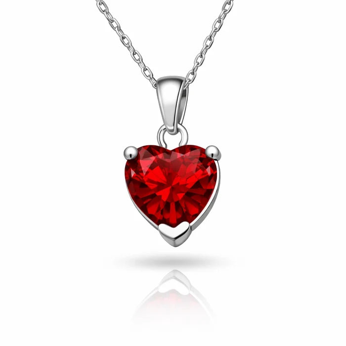 Necklace - Captivating Silver-Tone Red Heart Solitaire Pendant