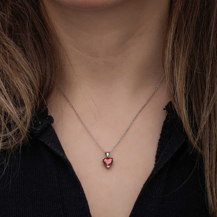 Necklace - Captivating Silver-Tone Red Heart Solitaire Pendant