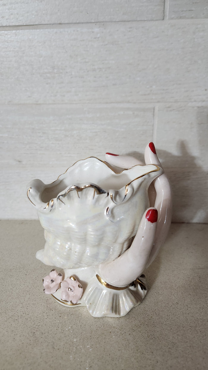 Norleans Japan Vintage Iridescent Shell & Lady Planter/Vase