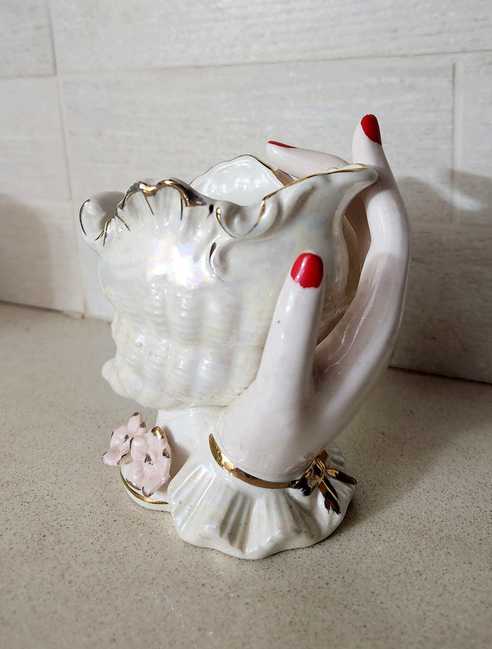 Norleans Japan Vintage Iridescent Shell & Lady Planter/Vase