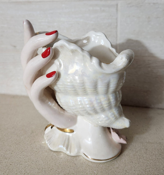 Norleans Japan Vintage Iridescent Shell & Lady Planter/Vase