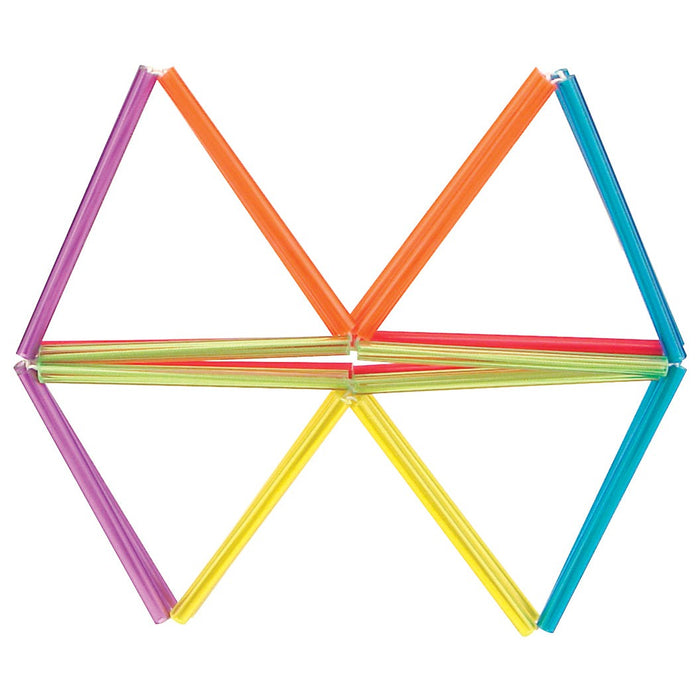 On the Way Games Geo Twister by On the Way Games features colorful plastic pieces arranged in a butterfly shape on a white background, with each wing in purple, orange, red, blue, green, and yellow—ideal for sensory play and stress relief.