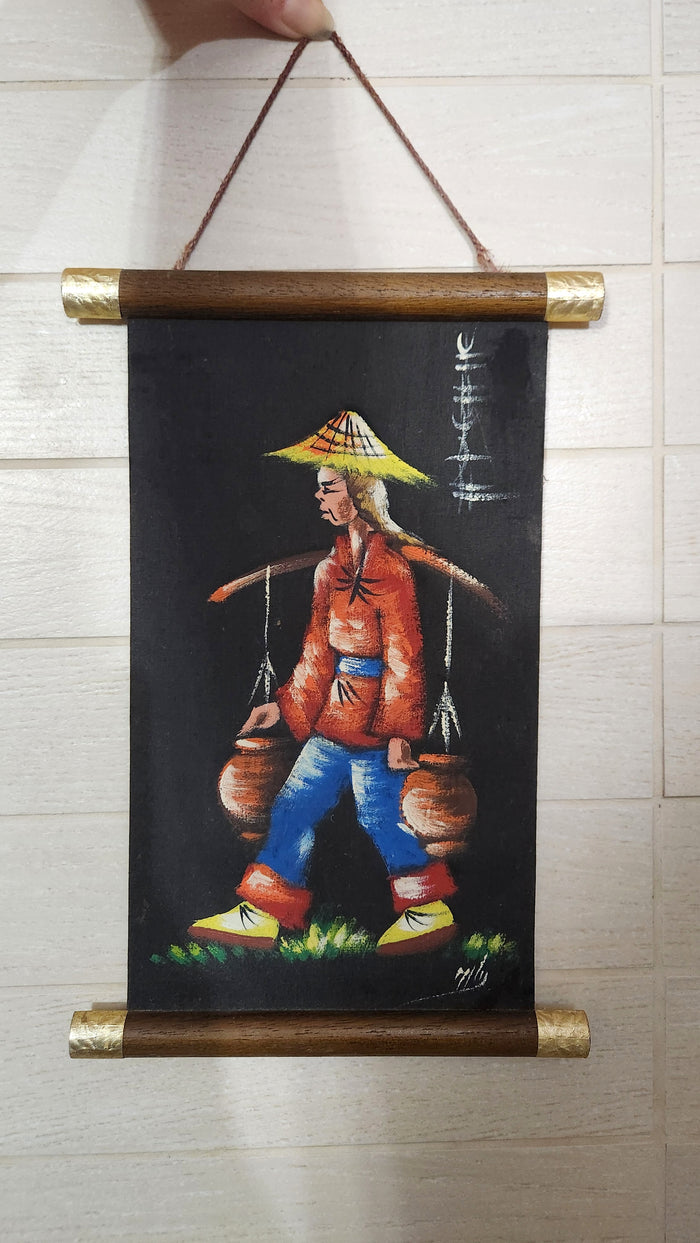Oriental Folk Art Canvas Scroll Painting