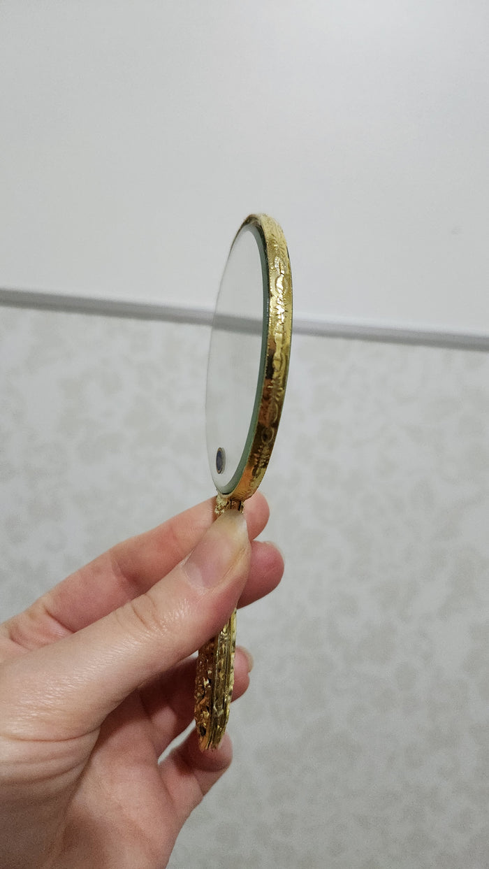 Ornate Victorian Style Gold Filigree Handheld Vanity Mirror