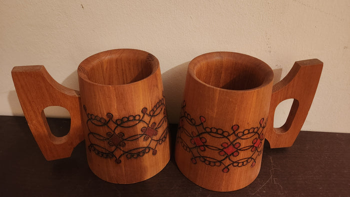 Pair of 2 vintage wooden beer steins