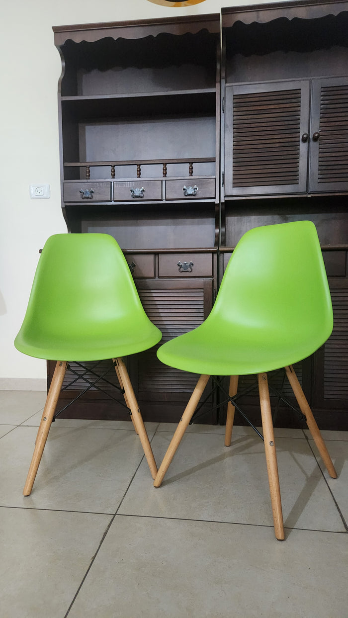 Pair of Green Eames Style DSW Dining Chairs