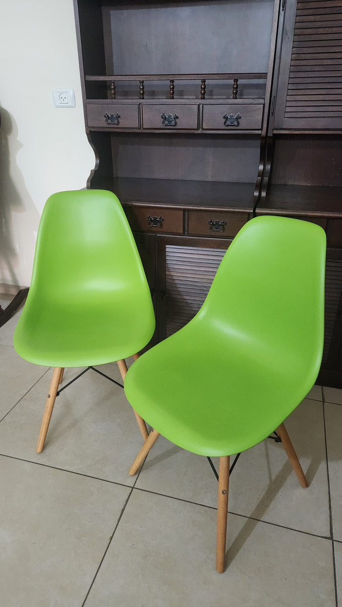 Pair of Green Eames Style DSW Dining Chairs