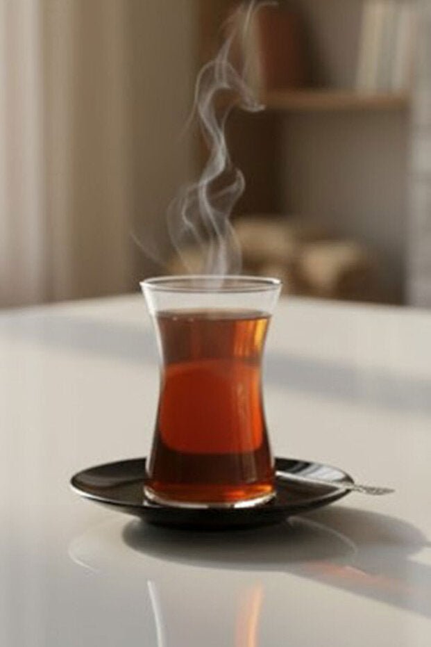 Pasabahce Heybeli Turkish Tea Set - Black Saucer, 8 Piece - TryAladdin