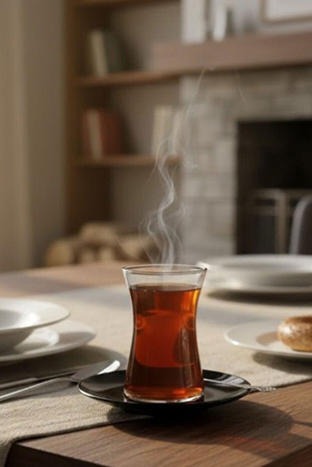 Pasabahce Heybeli Turkish Tea Set - Black Saucer, 8 Piece - TryAladdin