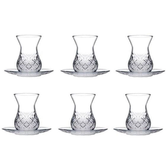 Pasabahce Timeless Professional Crystal Cut Turkish Tea Glass Set - 12 - Piece Set - TryAladdin