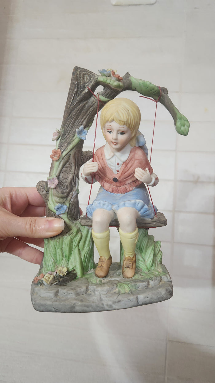 Porcelain Bisque Figurines - Boy and Girl on Swings Set (24cm)