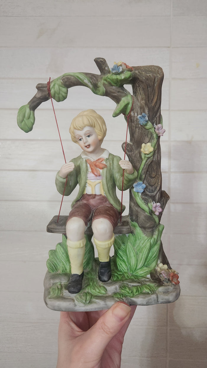 Porcelain Bisque Figurines - Boy and Girl on Swings Set (24cm)