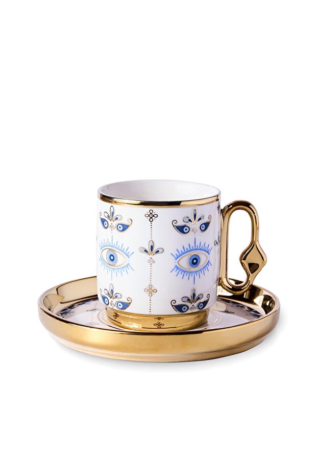 Porcelain Evil Eye Pattern Coffee Cup Set - 6 Person