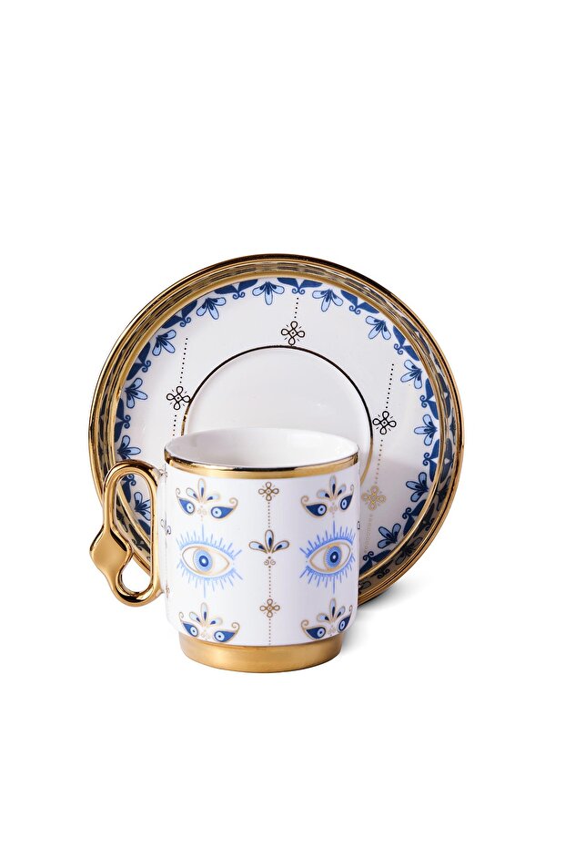 Porcelain Evil Eye Pattern Coffee Cup Set - 6 Person
