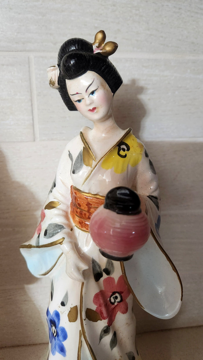 Porcelain Geisha Figures Pair - Japanese Women in Kimono