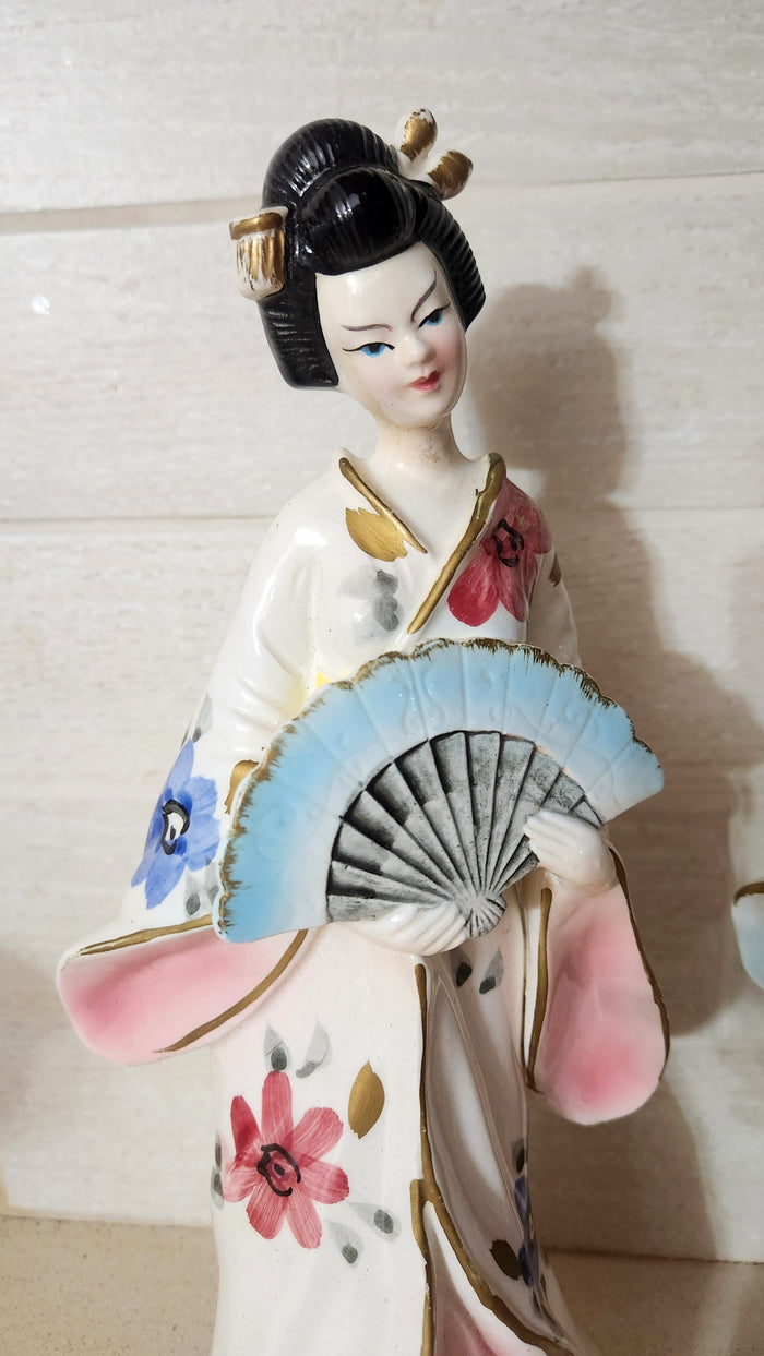 Porcelain Geisha Figures Pair - Japanese Women in Kimono