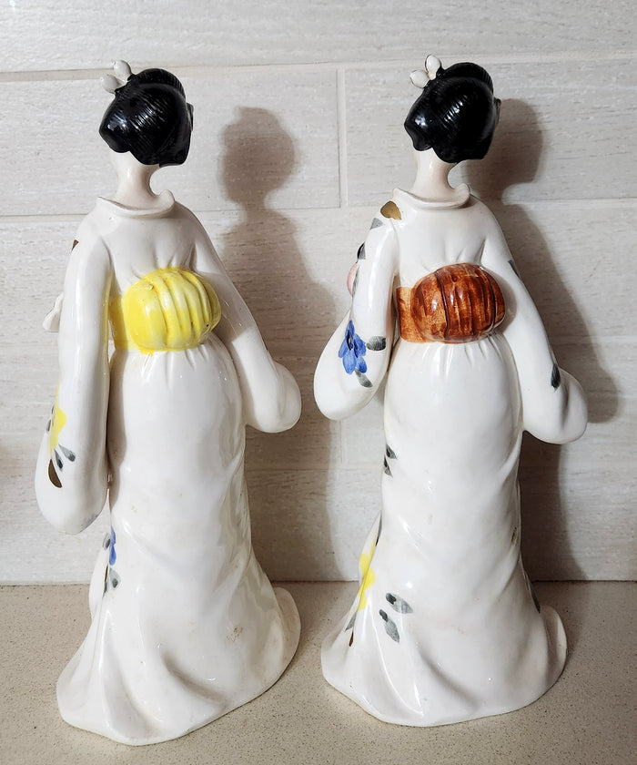 Porcelain Geisha Figures Pair - Japanese Women in Kimono