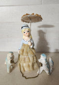 Porcelain Lady Walking Poodles with Umbrella Figurine