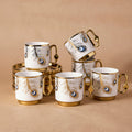 Porcelain Peacock Pattern Coffee Cup Set for 6 People