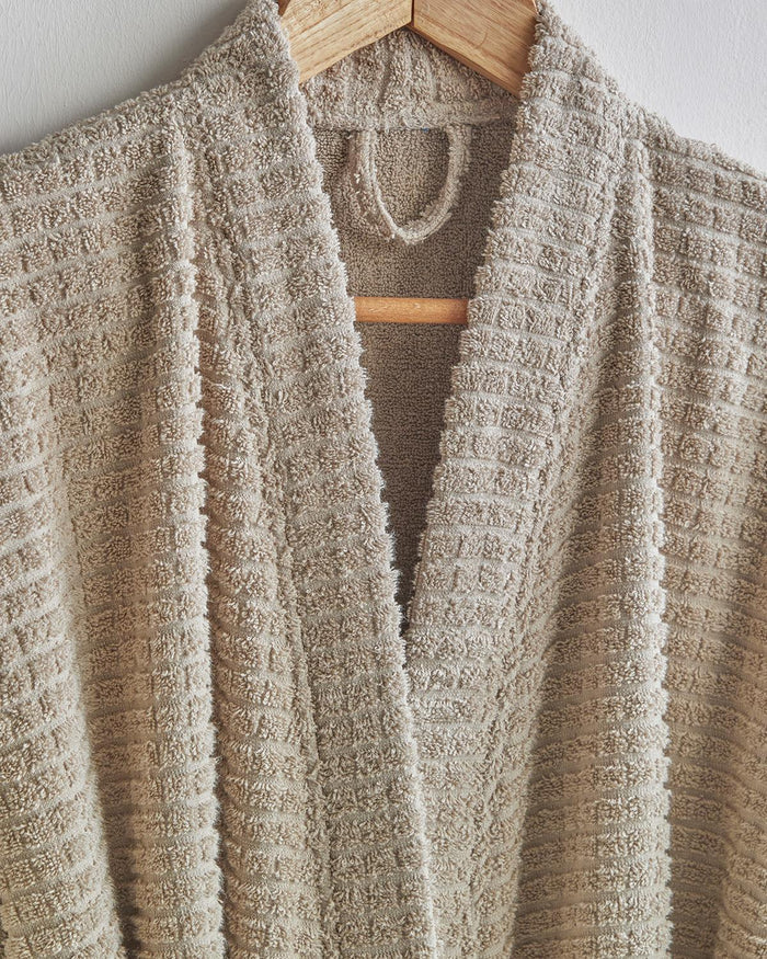 Premium Cotton Checkered Bathrobe Beige Professional Spa Lounge